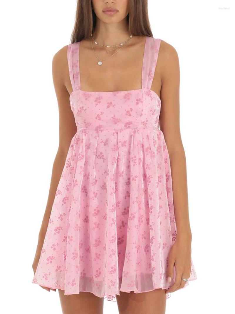 Casual Dresses Elegant Floral Lace A-Line Dress With Ruffled Hem And Delicate Bow Back Detail For Women S Partywear