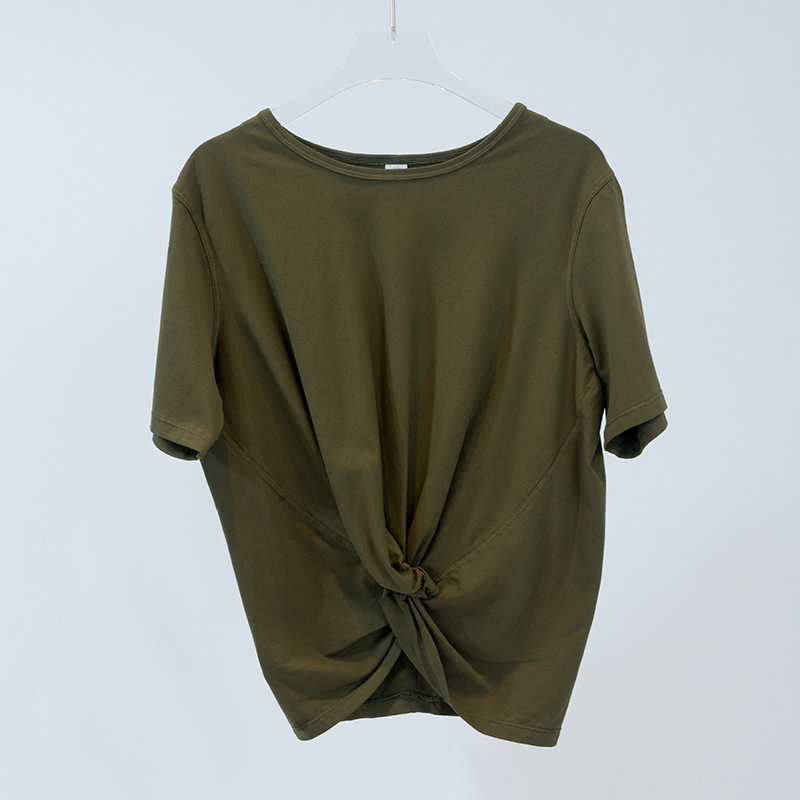 Womens Yoga T-shirt Summer Top Womens Round Collar Short Sleeve Elastic Breathable Sports Fitness Solid Color LE078