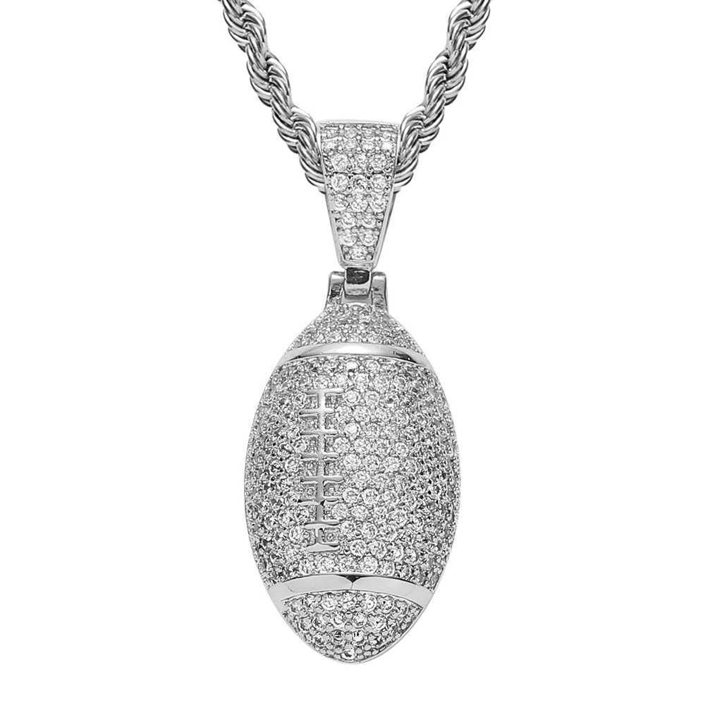 New Necklace Hip Hop Football Pendant With Zircon Inlaid Personalized Sports Trendsetter Men's Cubic Zirconia Aesthetic Colar Bijoux Accessories 