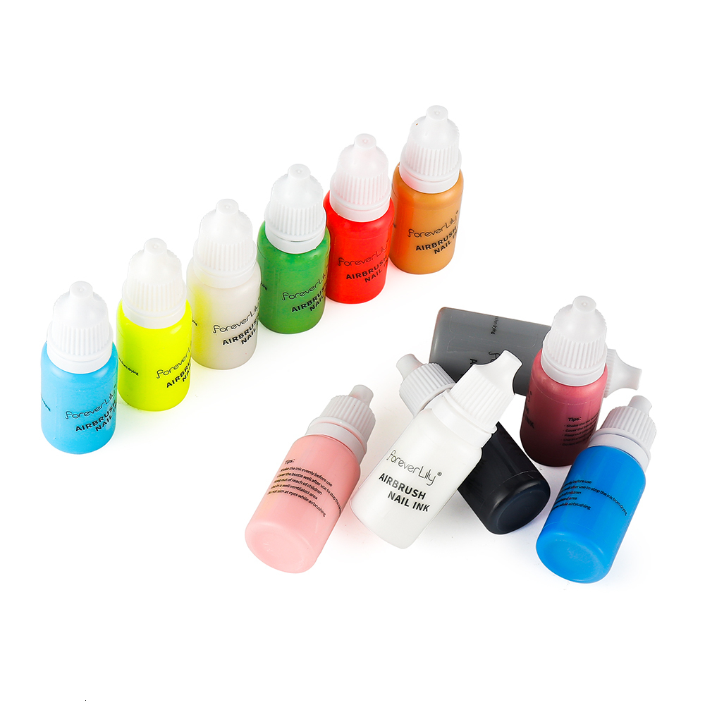 Nail Gel 12ColorsSet 10ML Nail Ink Matte Black Pearl White Nail Polish Paint Use For Airbrush Nail Color Painting Nail Art DIY Gradient 230706