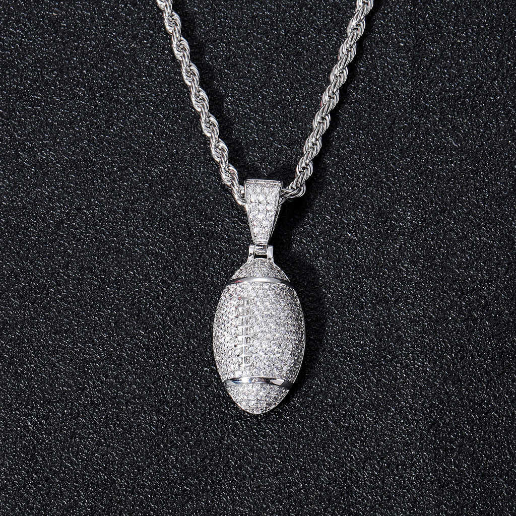 New Necklace Hip Hop Football Pendant With Zircon Inlaid Personalized Sports Trendsetter Men's Cubic Zirconia Aesthetic Colar Bijoux Accessories 