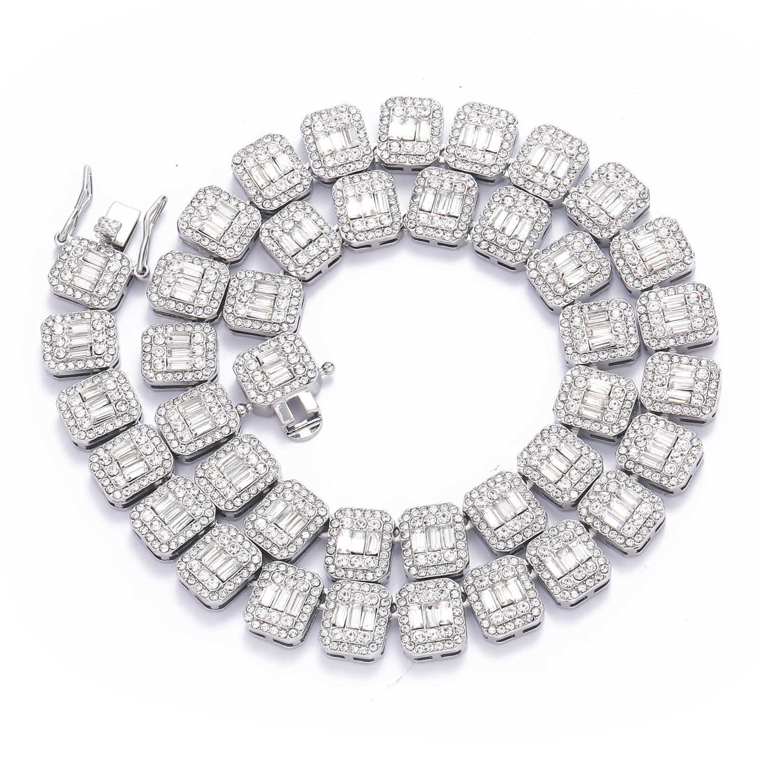 Gzw Jewelry New Hip Hop Necklace 13mm Square Diamond Round Cuban Chain Full Men's Trendsetter Gemstone 5A Rock Colar