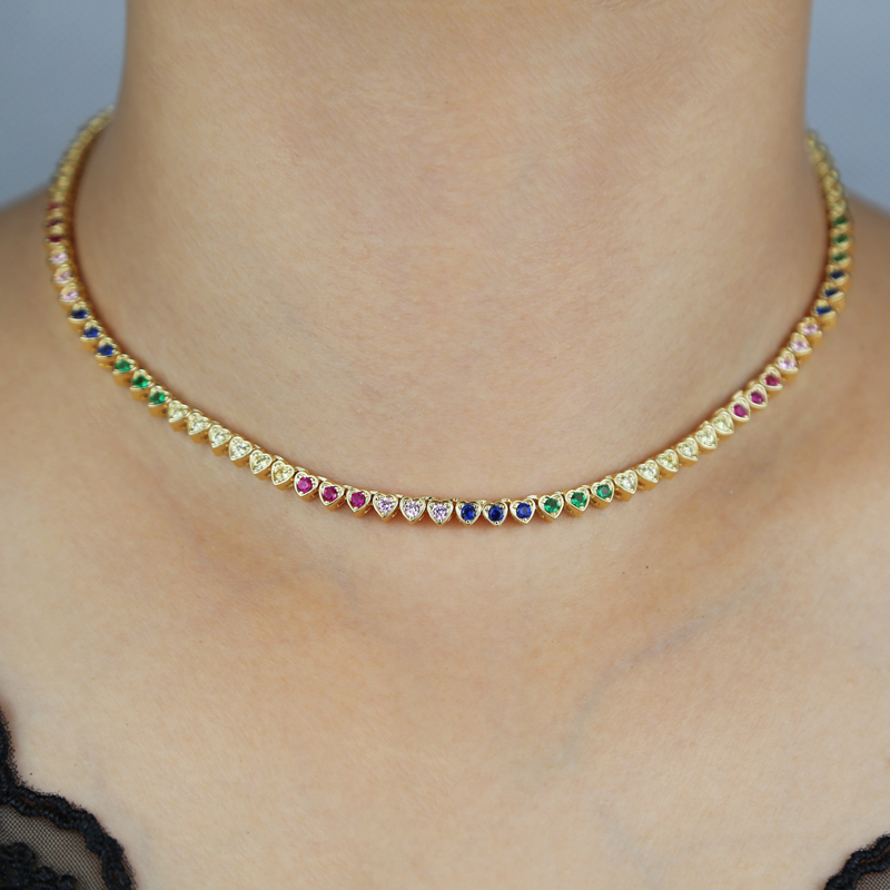 rainbow color mini heart love Necklace High Quality women men lady Iced Out Zirconia hip hop gift Jewelry