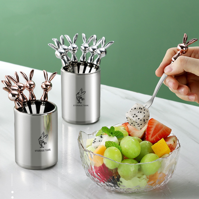Stainless Steel Fruit Fork Set Cute Rabbit Fruit Stick Children's Safety Small Fork Household Storage Can Dessert Fruit Fork
Stainless Steel Fruit Fork Set Cute Rabbit Fruit Stick Children's Safety Small Fork Household Storage Can Dessert Fruit Fork