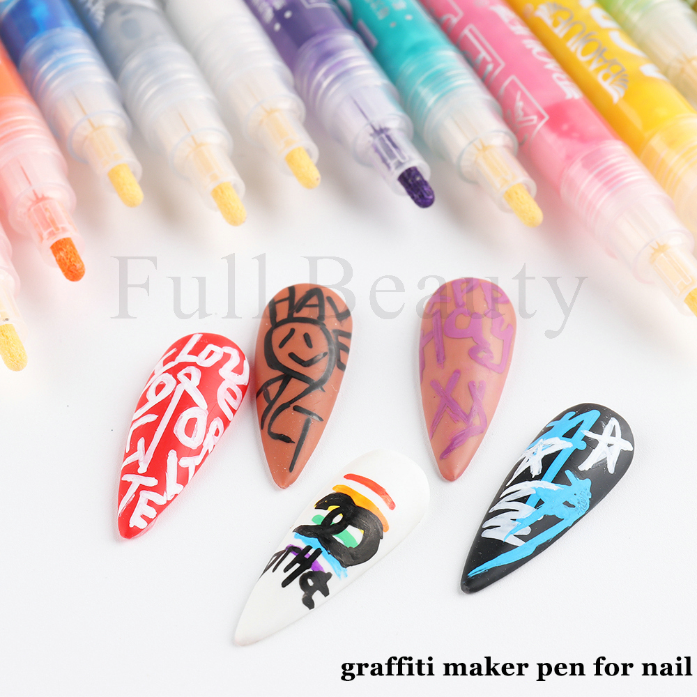 Nail Gel Nail Art Graffiti Pen Waterproof Painting Marker Pen for Nails Neon Gel Polish Drawing Pencil Manicure Brushes 230706