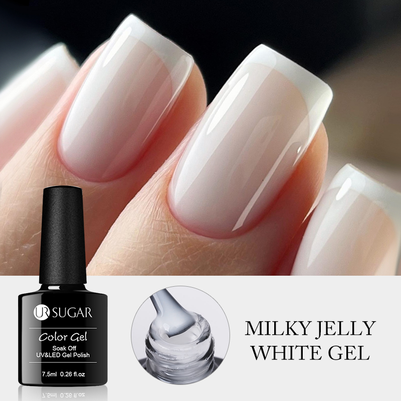 Nail Polish UR SUGAR 7ml Glass Bottle Milky Jelly White Gel Nail Polish White Color UV Led Gel Varnish For Manicure Nail Art Base Top 230706