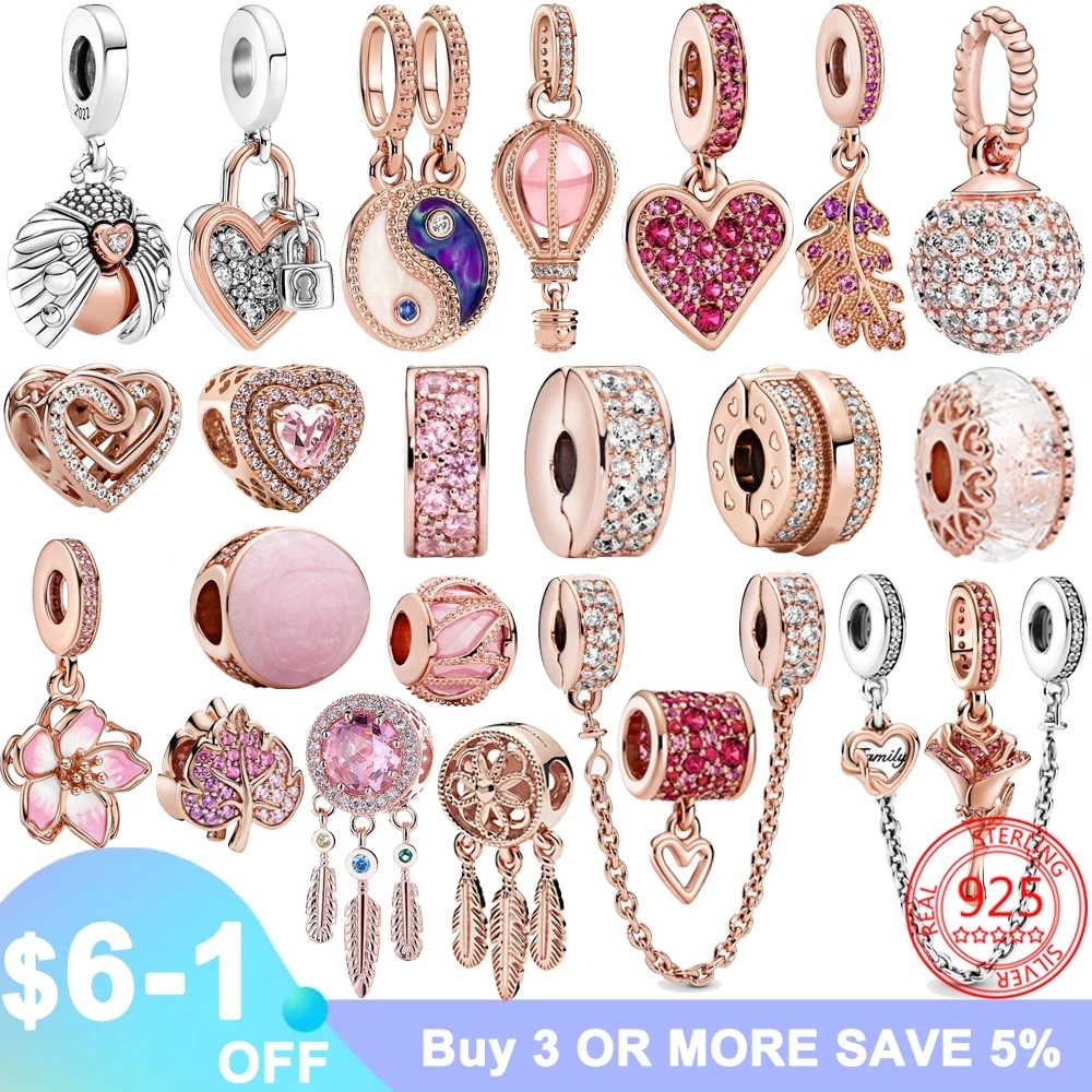 925 Sterling Silver New Rose Gold Couple Diy Bracelet Pendant Charm Fashion Women Charm Beads Suitable for Bracelets and Bracelets, Exclusive for Wome