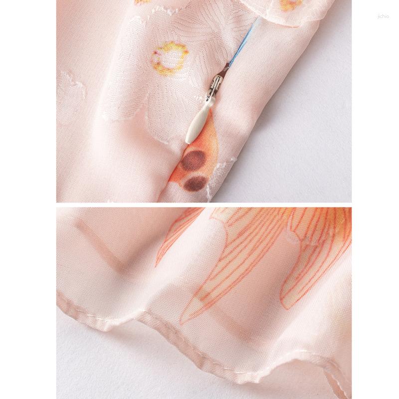 Casual Dresses 2024 Womens Dress French Floral Chiffon Summer Style V-neck Pink Waist Printed Long Skirt Pleated Fashion Slim Vestidos
