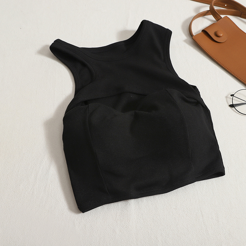 Women's Tanks Camis Hikigawa Chic Fashion Women Tops Solid Hollow Out Irregular Slim Fit Y2k Top With Pad Crop Sleeveless Tank Top Mujer Streetwe