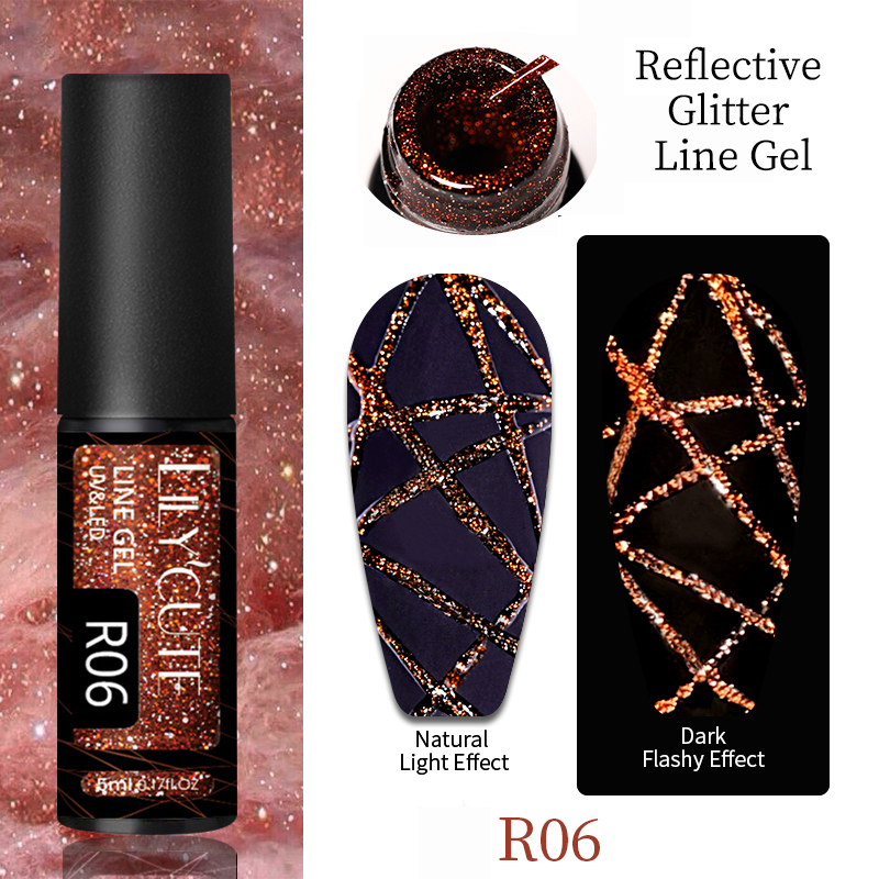 Nail Polish LILYCUTE 5ml Reflective Glitter Line Gel Nail Polish 14 Colors For UVLED Paint Nails Drawing Polish DIY Painting Varnishes 230706