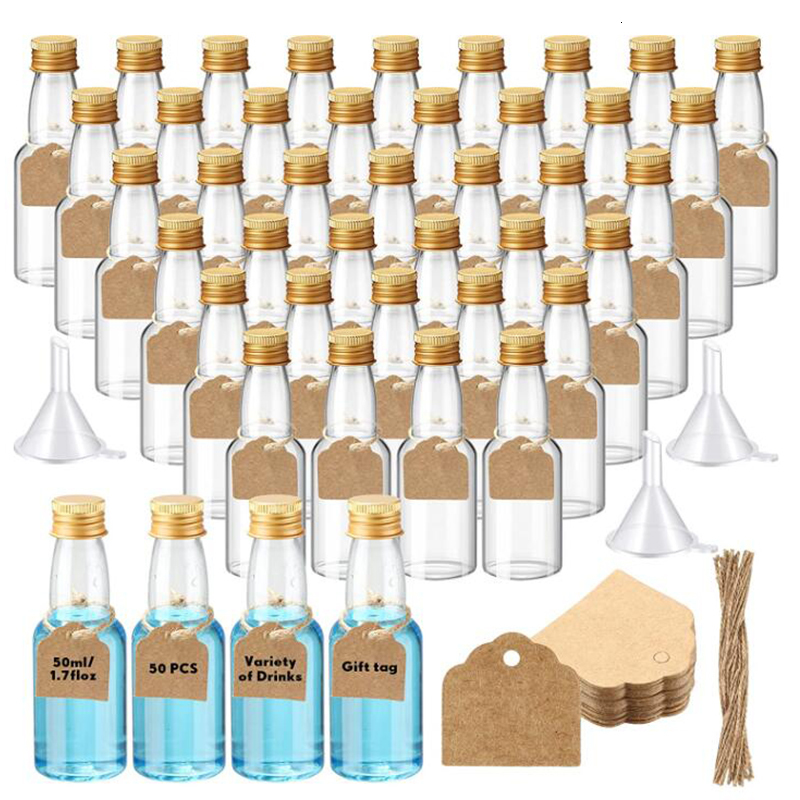 Tumblers 50PCS 50ml Mini Liquor Bottles Reusable Plastic Empty Alcohol S Bottle for Vodka Champagne Whiskey Wedding Party 230706, 50ml set
Tumblers 50PCS 50ml Mini Liquor Bottles Reusable Plastic Empty Alcohol S Bottle for Vodka Champagne Whiskey Wedding Party 230706, 50ml set