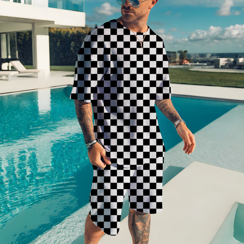 Mens Tracksuits Summer Round Neck Tshirt Set Clothes 3D Tracksuit Short Sets Casual Sportswear Man Oversized Tshirts 230707
