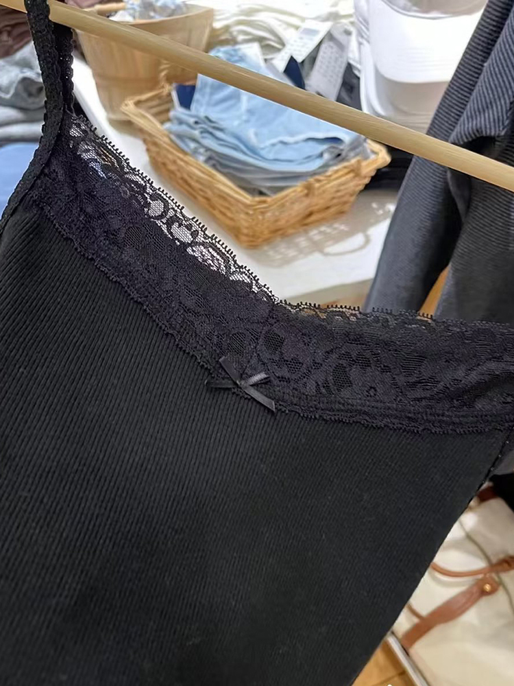 Women's Tanks Camis Vintage Lace Trim Bow Tank Tops Casual Cute Black Ribbed Cotton Slim Sleeveless Camis Female Sweet Y2k Fairycore Summer Crop 