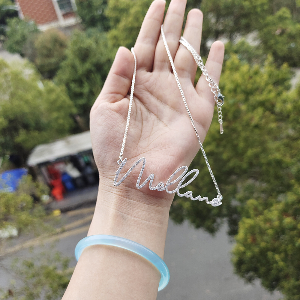 Pendant Necklaces Custom Name Necklace Crystal Stainless Steel Personalized Cursive Font Jewelry for Men Women 230707