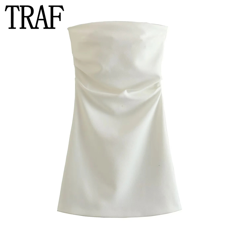 Urban Sexy Dresses TRAF White Corset Dress Woman Off Shoulder Short Dresses For Women Ruched Mini Bodycon Dress Women Summer Sexy Party Dresses 230706