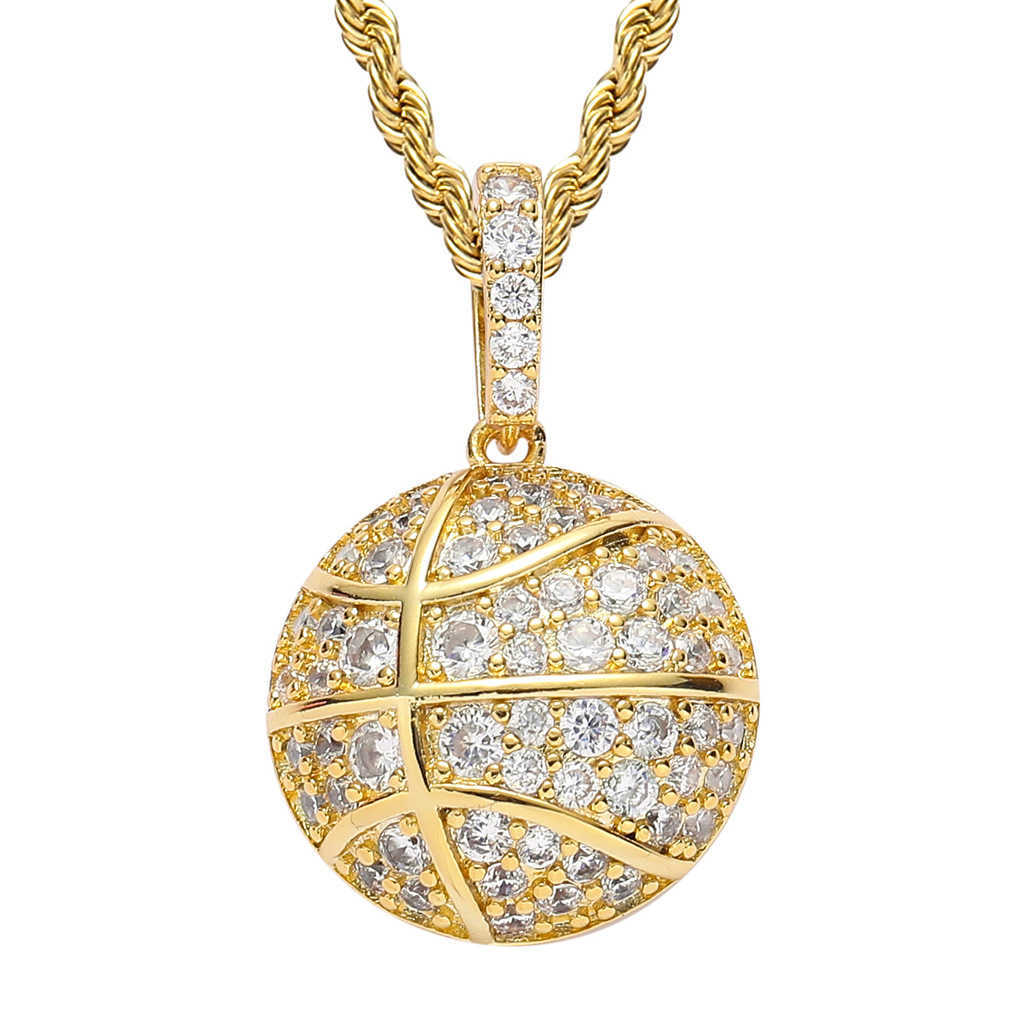 New Brand Sports Basketball Penny Hip Hop Micro Set Cubic Zircon Full Diamond Men's Fashion Necklace Real Gold Shiny CZ Rock Aesthetic Gemstone W