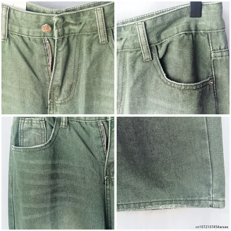 Mens Jeans Spring Green Baggy Distressed Vintage Denim Trousers Male Wide Leg Pants Men Streetwear Retro Oversize Casual Hip Hop 230706
