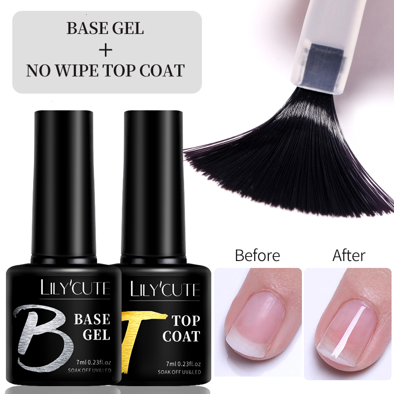 Nail Polish LILYCUTE 7ML Base Nowipe Top Coat UV Gel Colorful Gel Nail Polish Semi Permanent Soak Off UV LED Nail Art Manicure Nail Varnish 230706