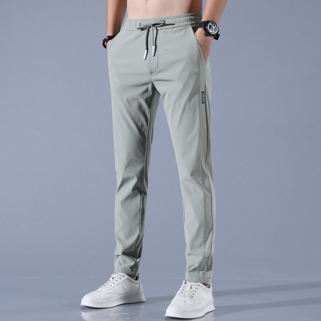 Mens Pants Ice Silk Trousers Solid Color MidWaist Loose Breathable StraightLeg Casual Thin QuickDrying Sports 230706