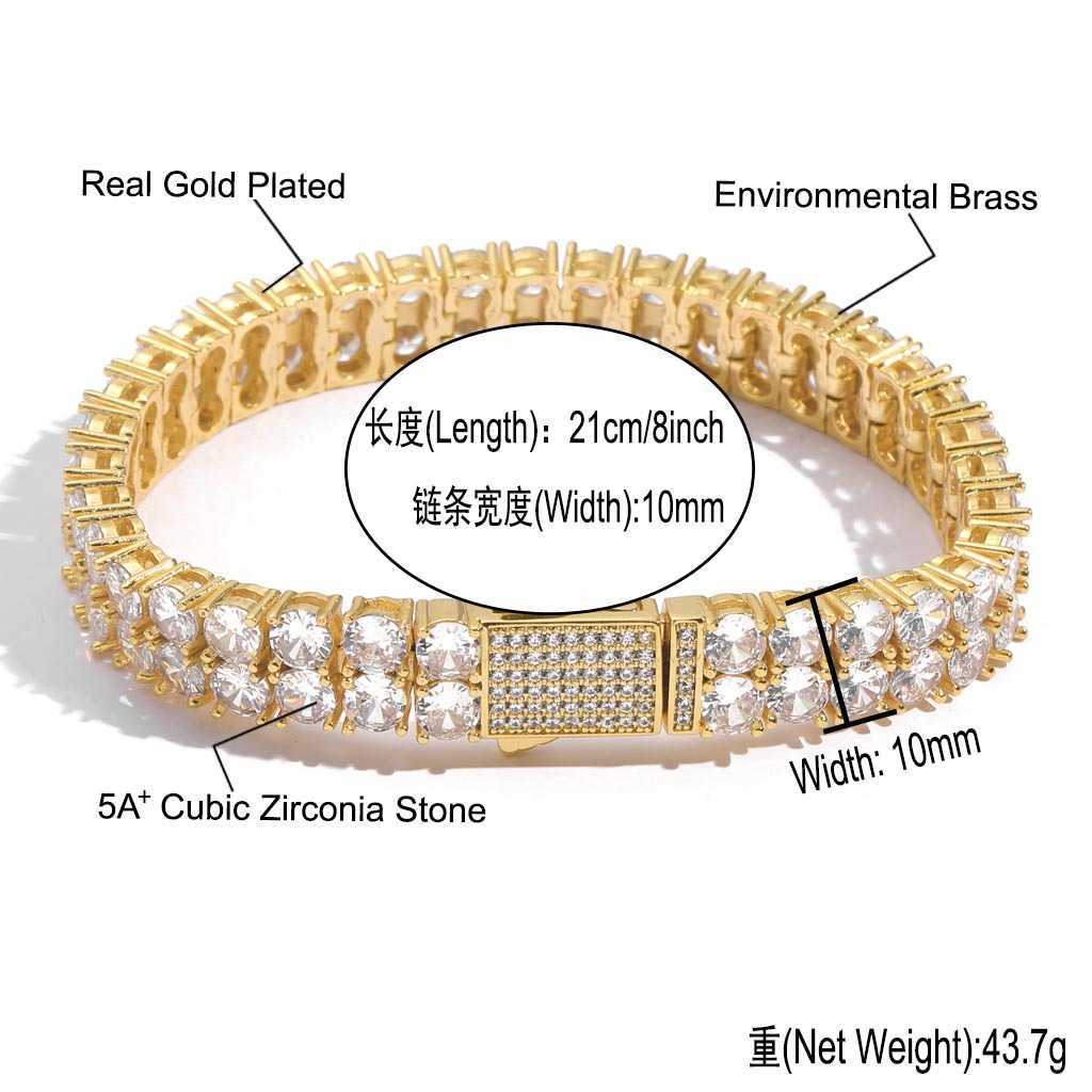Gzw Jewelry Ins Fashion Brand Hip Hop Necklace Men's 5mm Double Row Full Diamond Zircon Spring Buckle Collar Chain Tennis