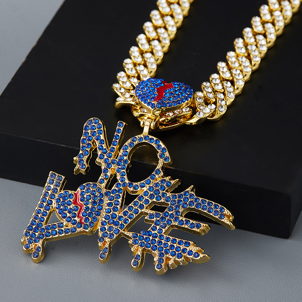 Hiphop Crystal NO LOVE Pendant Necklaces Men Women Iced Out Cuban Miami Chains Silver Gold Jewelry Diamond Hip Hop Crystal N030