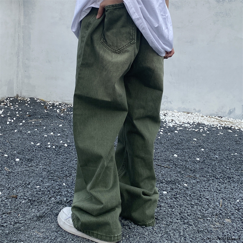 Mens Jeans Spring Green Baggy Distressed Vintage Denim Trousers Male Wide Leg Pants Men Streetwear Retro Oversize Casual Hip Hop 230706