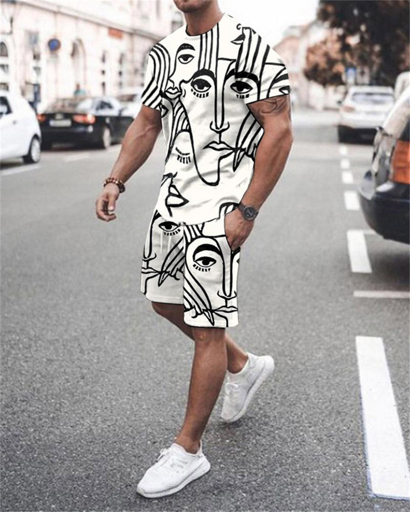 Men's Tracksuits Summer Fashion Men Suit Tshirt Shorts 2 Piece Sets Tracksuit Men's Oversized Clothes Vintage Streetwear Stripes 3D Printe 2