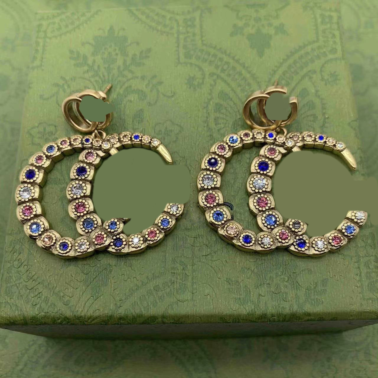 Gold Plated Designer Earring Designers Double Letter Ear Stud Women Fashion Colorful Rhinestone for Wedding Party Gift Jewelry