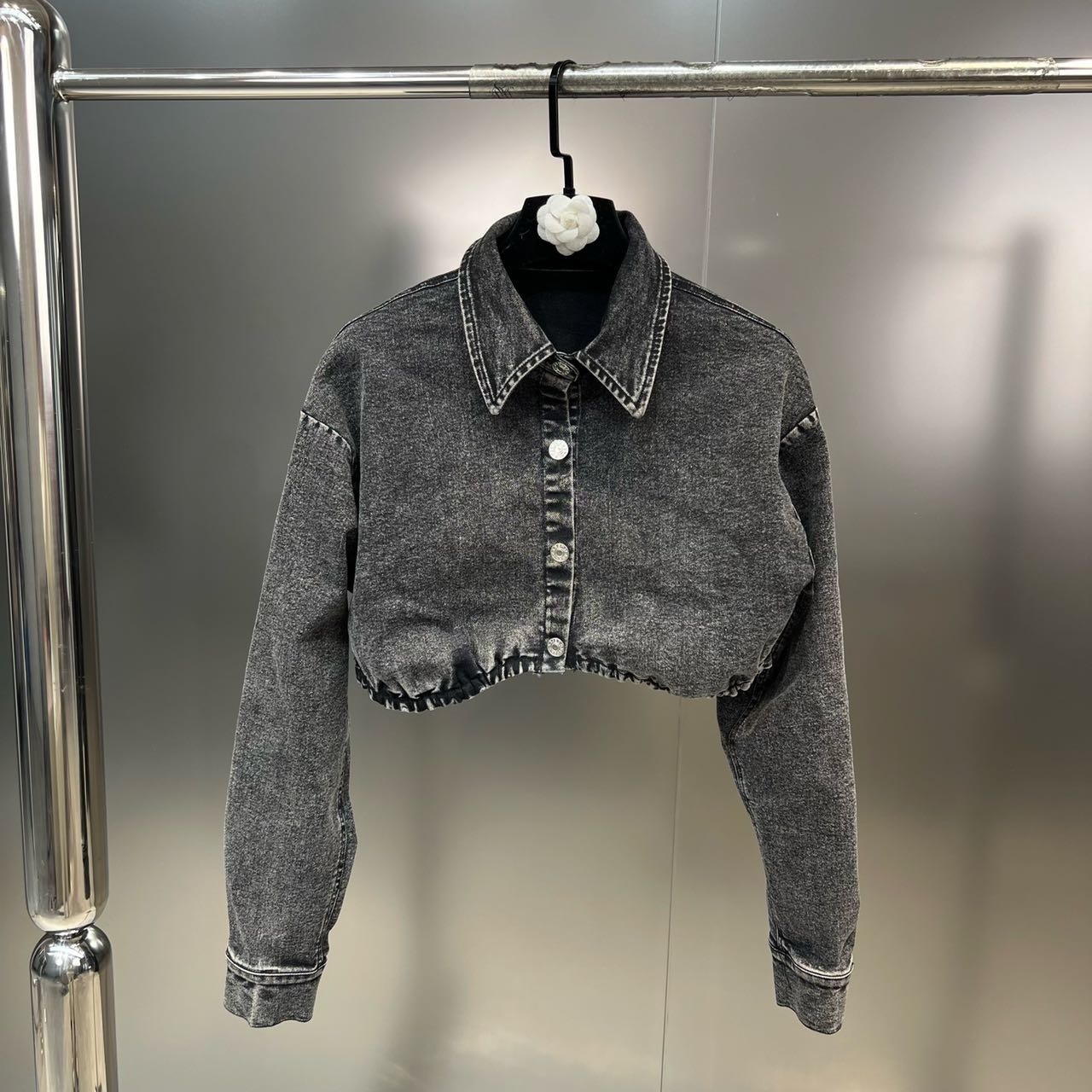 Two Piece Dress PREPOMP 2023 Spring Turn Down Collar Long Sleeve Short Grey Denim Jacket Double Pockets Mini Skirt Set Outfits GH318 230707