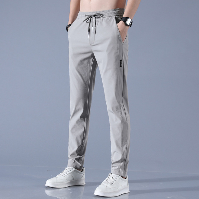 Mens Pants Ice Silk Trousers Solid Color MidWaist Loose Breathable StraightLeg Casual Thin QuickDrying Sports 230706