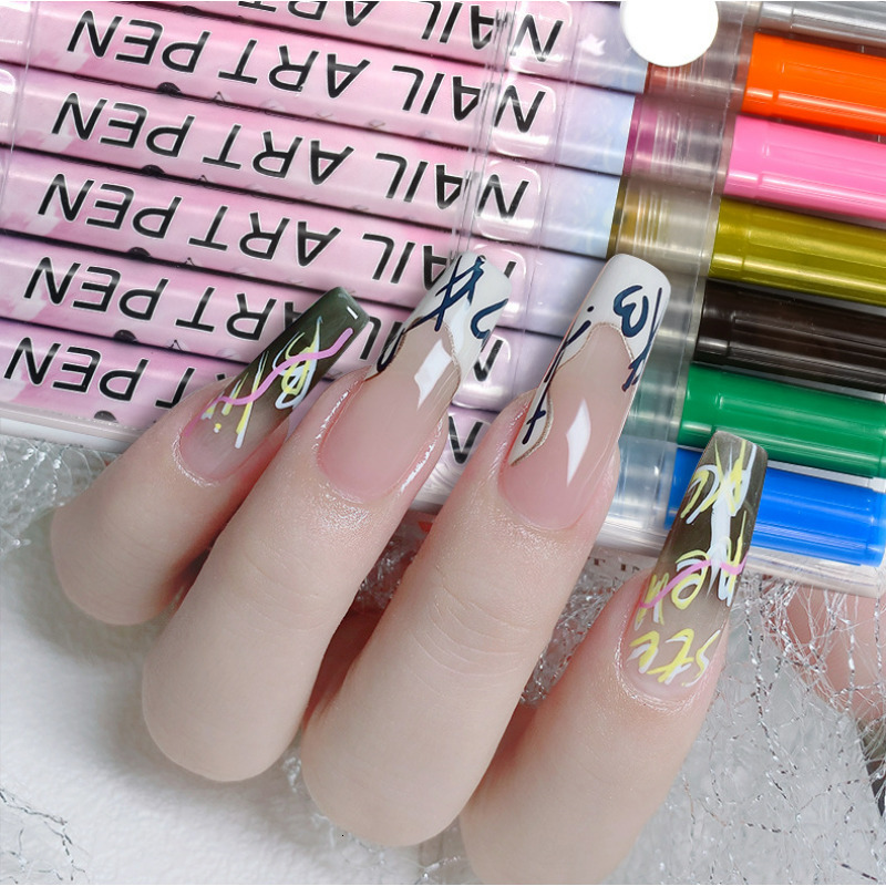 Nail Gel 101216Pcs Nail Art Drawing Graffiti Gel Pen Plastic Waterproof Painting Line Brush Marker Pen Nail Manicure Decoration Tools 230706