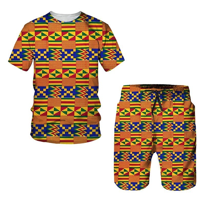 Mens Tracksuits African Print Womens Tshirts Sets Suit Casual Clothing Hip Hop Matching 2 Pcs Streetwear Tracksuit Pant Tops 230707