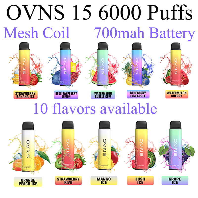 Original OVNS 15 E Cigarettes 6000Puffs Disposable Vape 5% Pen 700mah Rechargeble Battery 15ml Pod Mesh Coil E Cigs Puff 6000
Original OVNS 15 E Cigarettes 6000Puffs Disposable Vape 5% Pen 700mah Rechargeble Battery 15ml Pod Mesh Coil E Cigs Puff 6000