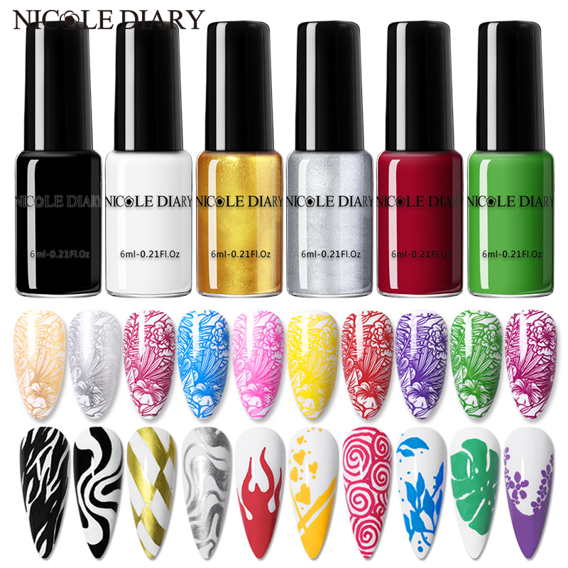 Nail Gel NICOLE DIARY Nail Stamping Polish Black White Nail Art Printing Varnish Peel Off Nail Latex for Nail Stamping Plates DIY Tools 230706