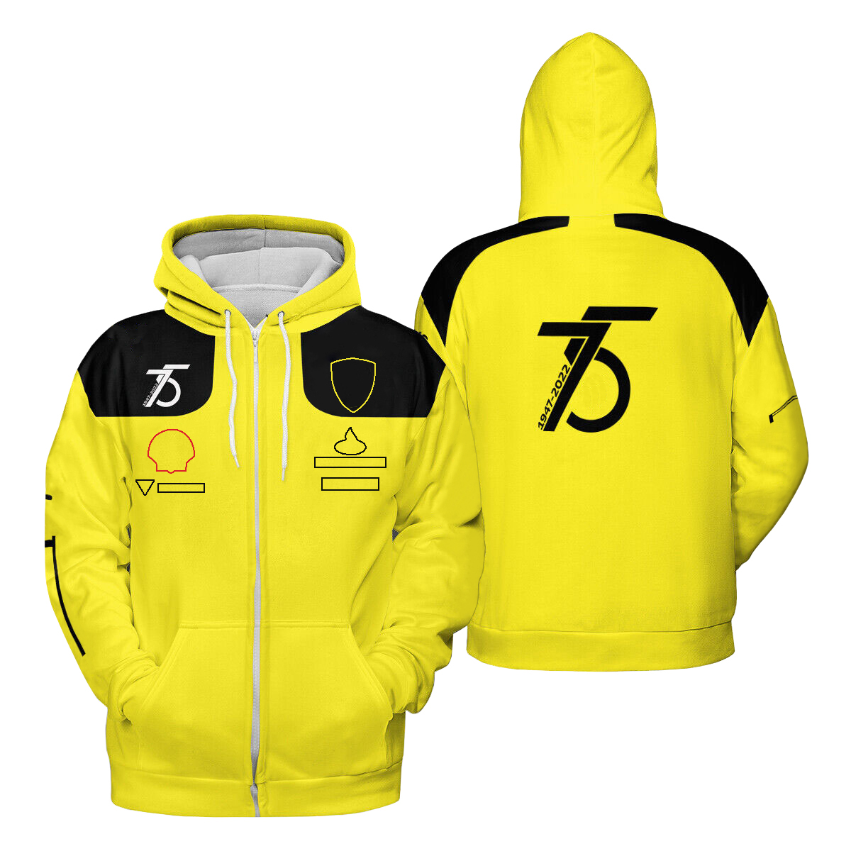 F1 Team 75th Anniversary Formula 1 Racing Yellow Zip Up Hoodie Spring Autumn Men's Fashion Hooded Sweatshirt Pullover free shipping