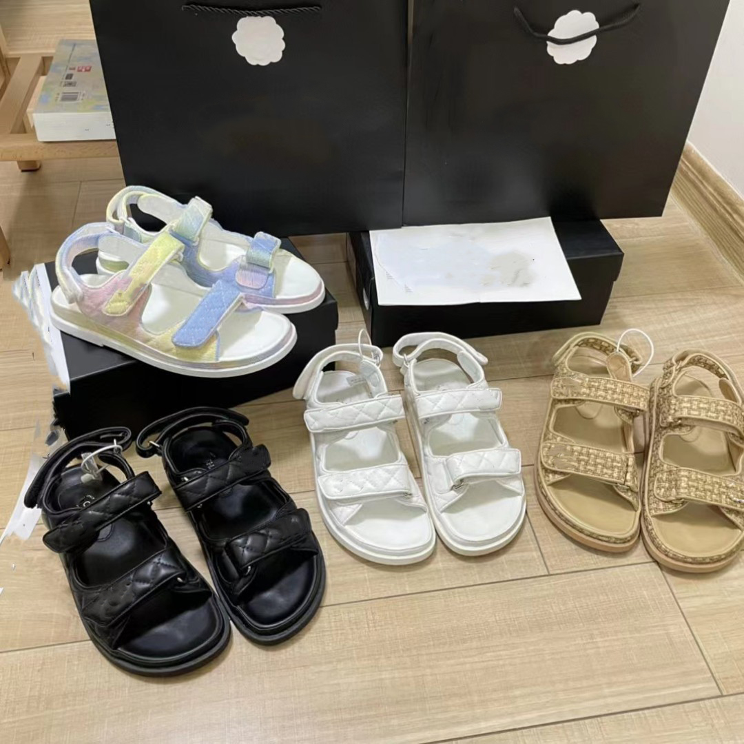 High Quality Cowhide Sandal Candy Color Flats Shoes Women's Leisure Designer Outdoor Luxury Slipper Women's Flat Bottom Comfort Sand Beach Sandals