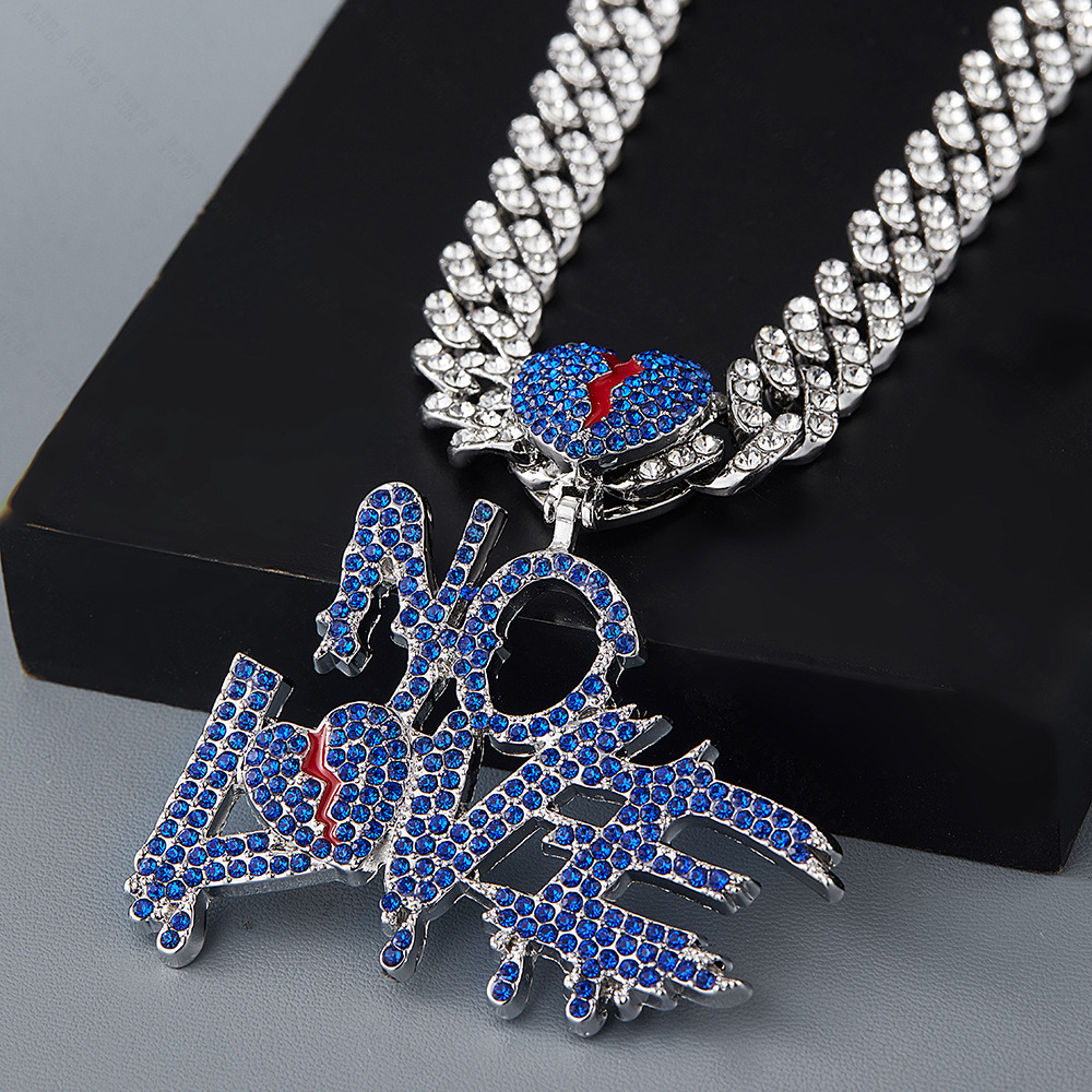 Hiphop Crystal NO LOVE Pendant Necklaces Men Women Iced Out Cuban Miami Chains Silver Gold Jewelry Diamond Hip Hop Crystal N030
