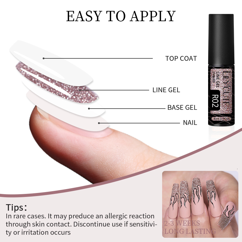 Nail Polish LILYCUTE 5ml Reflective Glitter Line Gel Nail Polish 14 Colors For UVLED Paint Nails Drawing Polish DIY Painting Varnishes 230706