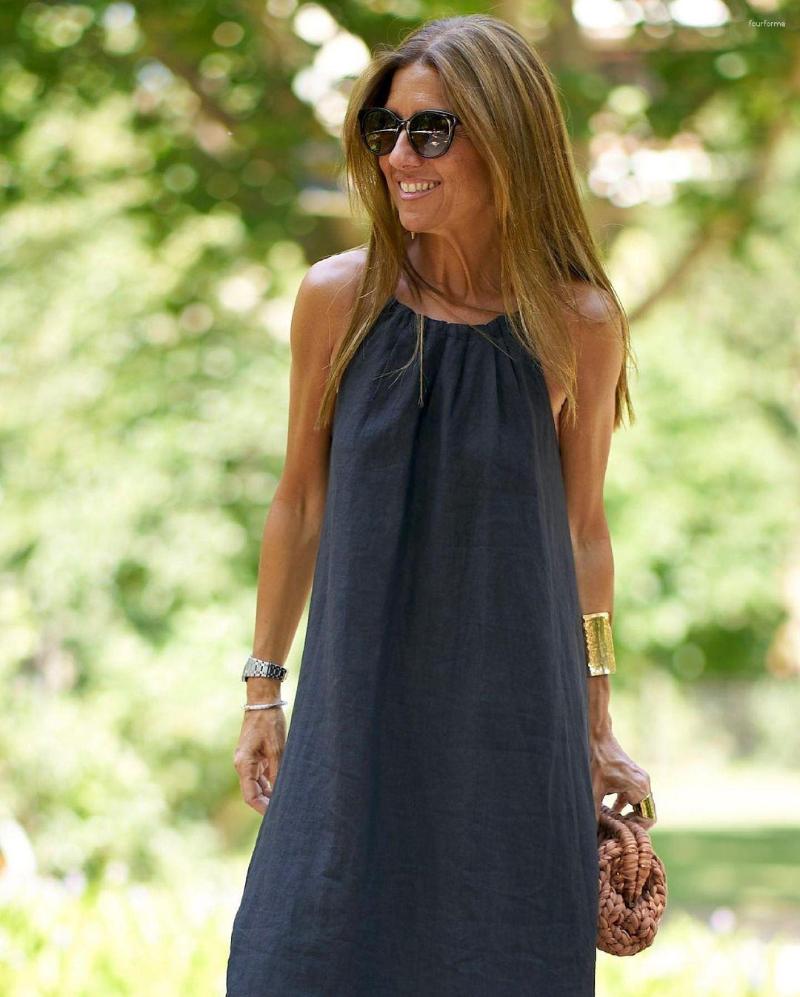 Casual Dresses Cotton And Linen Hanging Neck Slit Holiday Dress Solid Sleeveless Halter For Women Female 2023 Summer Long
Casual Dresses Cotton And Linen Hanging Neck Slit Holiday Dress Solid Sleeveless Halter For Women Female 2023 Summer Long