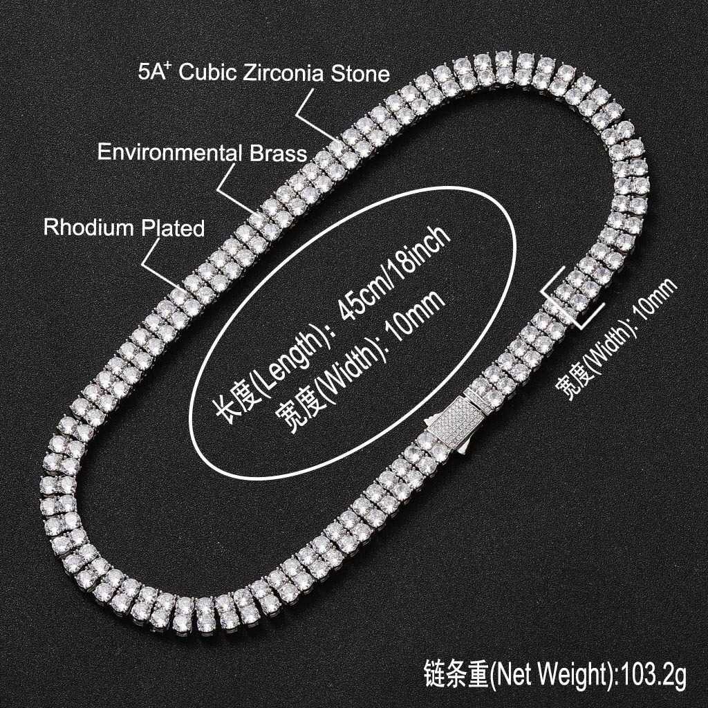 Gzw Jewelry Ins Fashion Brand Hip Hop Necklace Men's 5mm Double Row Full Diamond Zircon Spring Buckle Collar Chain Tennis