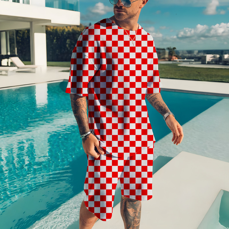 Mens Tracksuits Summer Round Neck Tshirt Set Clothes 3D Tracksuit Short Sets Casual Sportswear Man Oversized Tshirts 230707