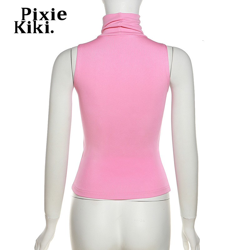 Women's Tanks Camis PixieKiki Y2k Girls Pink Rib Knit Top Turtleneck Sleeveless T Shirts Streetwear Women Cute Sexy Cropped Tank Tops P71-AE14 23