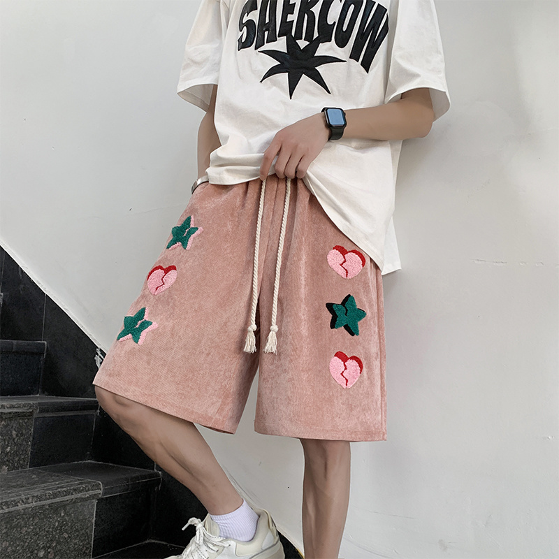 Men's Shorts American High Street Summer Y2k Versatile Shorts Mens Ins Red Heart Print Loose Straight Joggers Short Pants Streetwear 230706