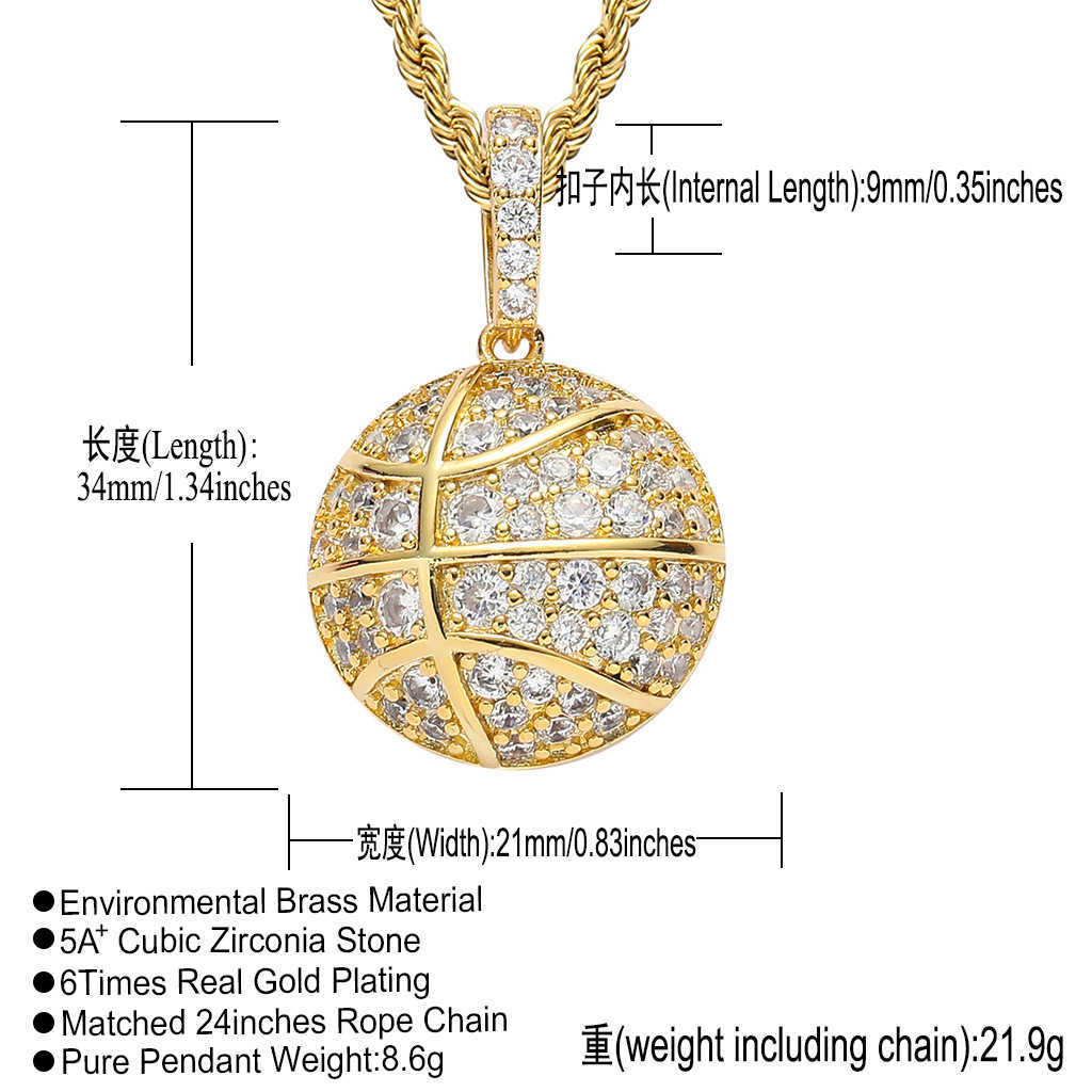 New Brand Sports Basketball Penny Hip Hop Micro Set Cubic Zircon Full Diamond Men's Fashion Necklace Real Gold Shiny CZ Rock Aesthetic Gemstone W
