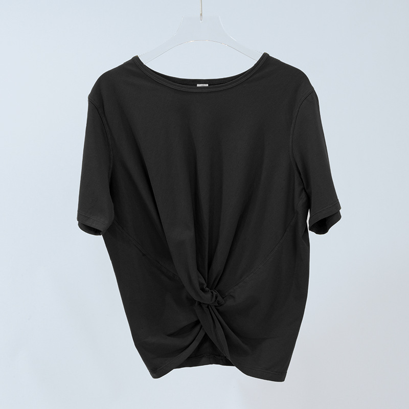 Womens Yoga T-shirt Summer Top Womens Round Collar Short Sleeve Elastic Breathable Sports Fitness Solid Color LE078