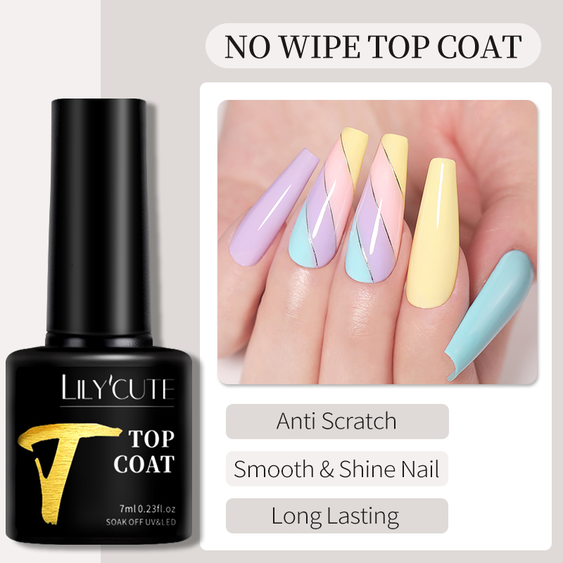 Nail Polish LILYCUTE 7ML Base Nowipe Top Coat UV Gel Colorful Gel Nail Polish Semi Permanent Soak Off UV LED Nail Art Manicure Nail Varnish 230706