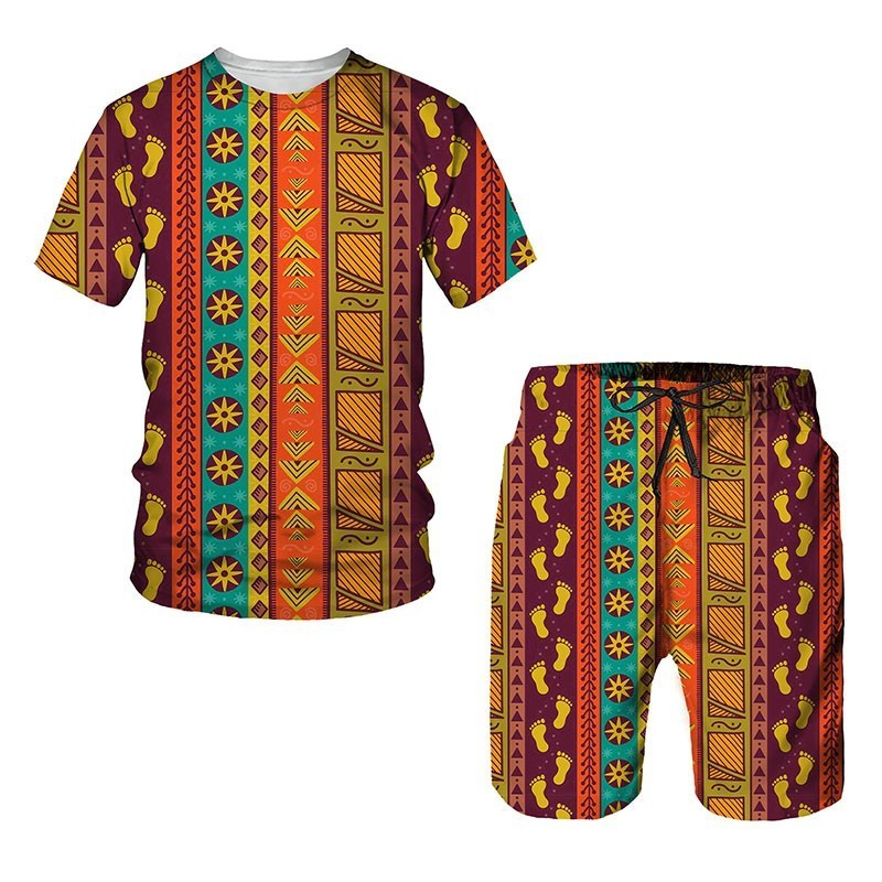 Mens Tracksuits African Print Womens Tshirts Sets Suit Casual Clothing Hip Hop Matching 2 Pcs Streetwear Tracksuit Pant Tops 230707
