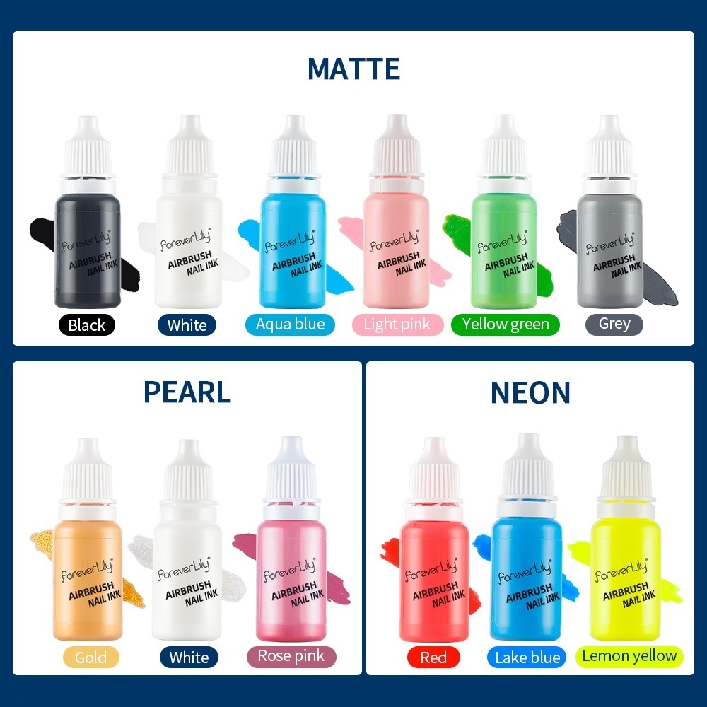 Nail Gel 12ColorsSet 10ML Nail Ink Matte Black Pearl White Nail Polish Paint Use For Airbrush Nail Color Painting Nail Art DIY Gradient 230706