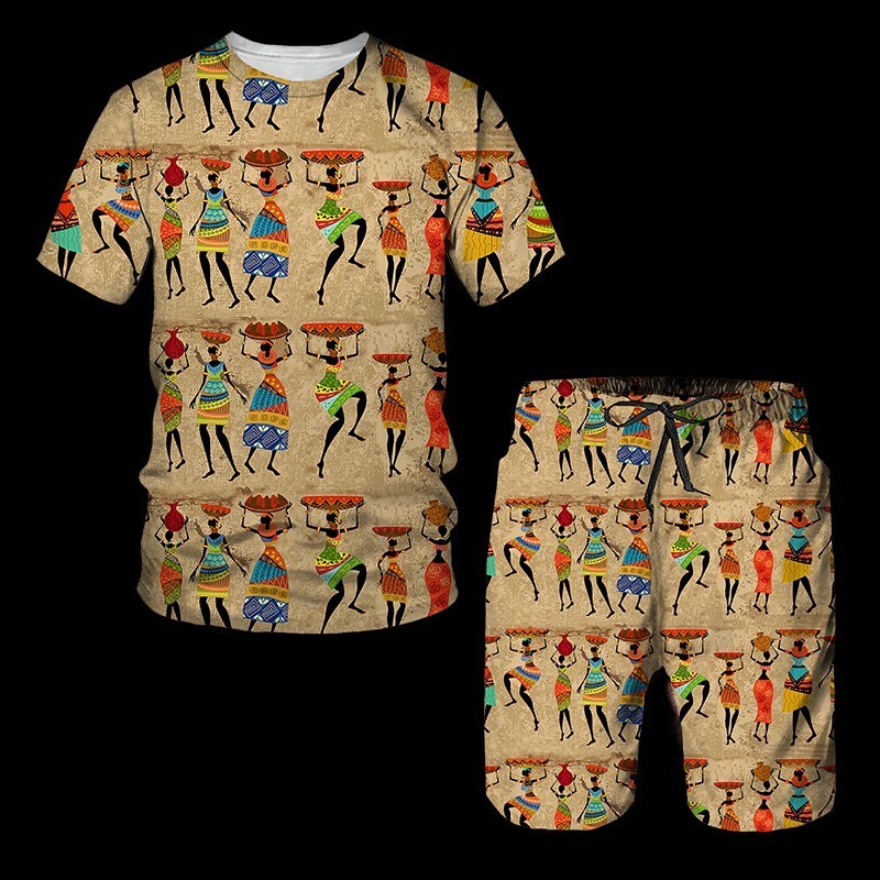 Mens Tracksuits African Print Womens Tshirts Sets Suit Casual Clothing Hip Hop Matching 2 Pcs Streetwear Tracksuit Pant Tops 230707