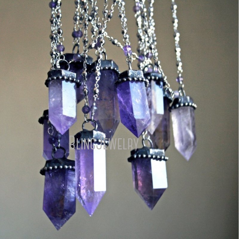 Strands Strings NM40569 Amethyst Tower Purple Obelisk Talisman Wicca Witch Goth Necklace Crystal Point Layering Halloween Jewelry 230707